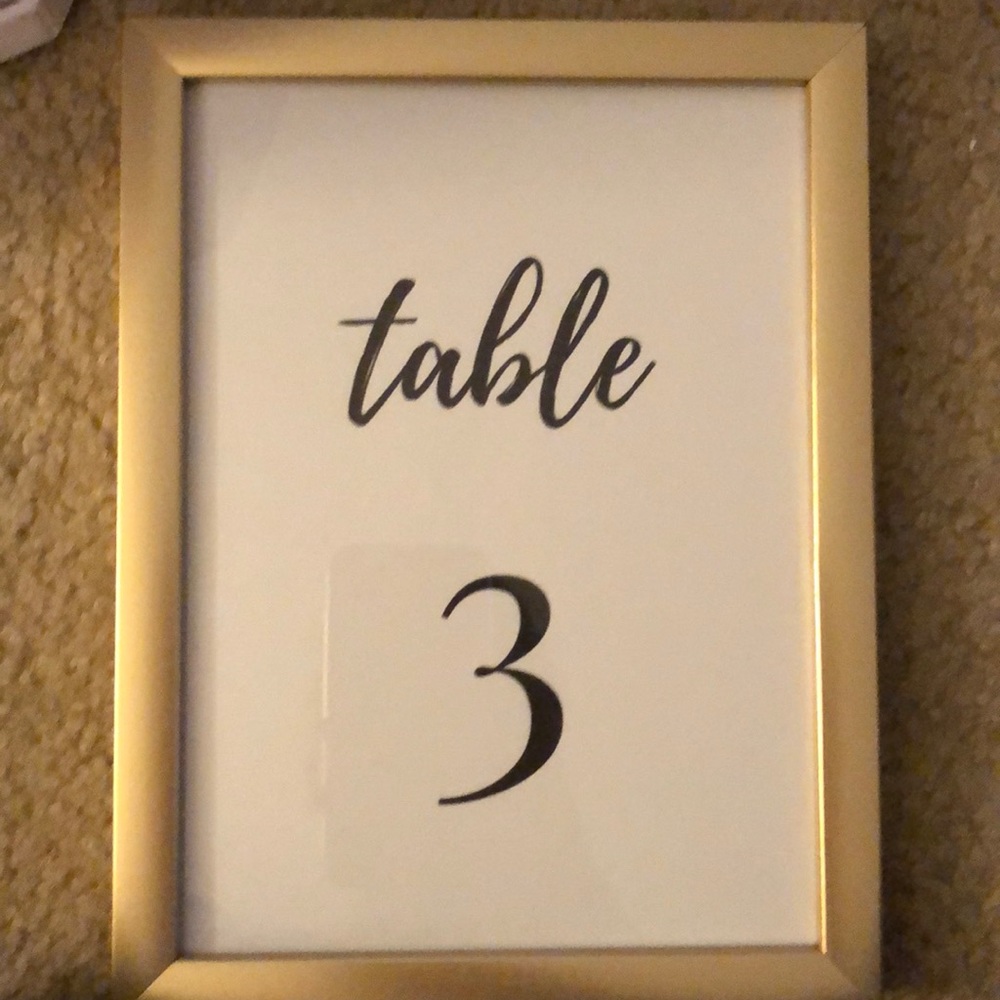 Gold 5x7 frames with table numbers 1-16